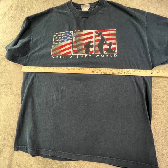 Vintage Walt Disney World Men 2XL Blue Shirt Patriotic Mickey 9/11 Flag July 4th - Picture 5 of 9
